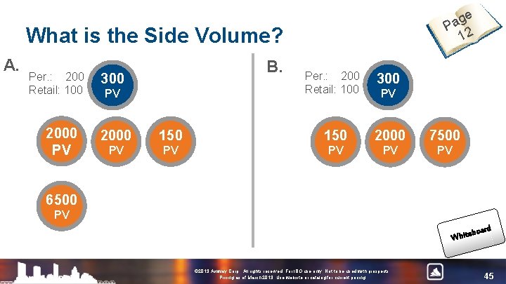ge a P 12 What is the Side Volume? A. Per. : 200 Retail: