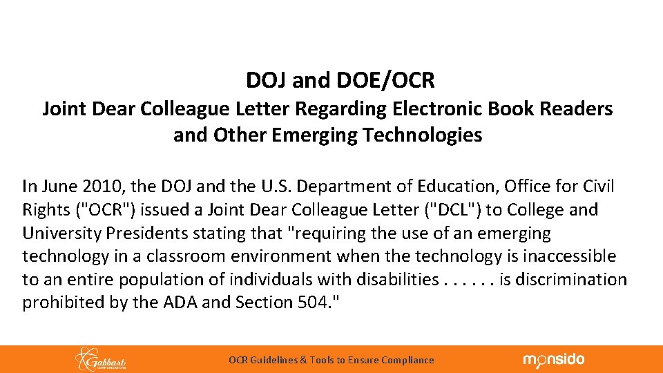 DOJ and DOE/OCR Joint Dear Colleague Letter Regarding Electronic Book Readers and Other Emerging