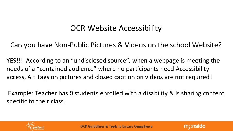 OCR Website Accessibility Can you have Non-Public Pictures & Videos on the school Website?