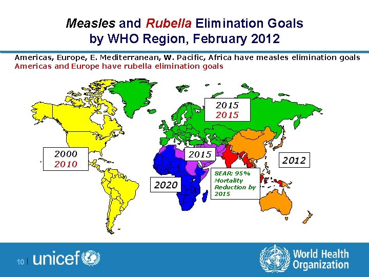 Measles and Rubella Elimination Goals by WHO Region, February 2012 Americas, Europe, E. Mediterranean,