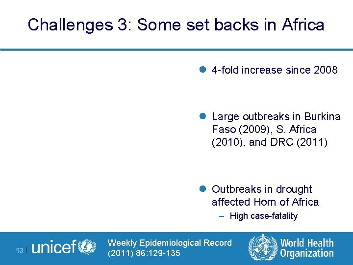 Challenges 3: Some set backs in Africa l 4 -fold increase since 2008 l