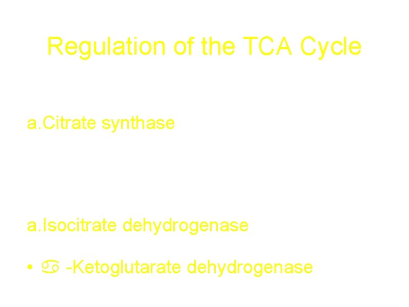Regulation of the TCA Cycle Again, 3 irreversible reactions are the key sites a.