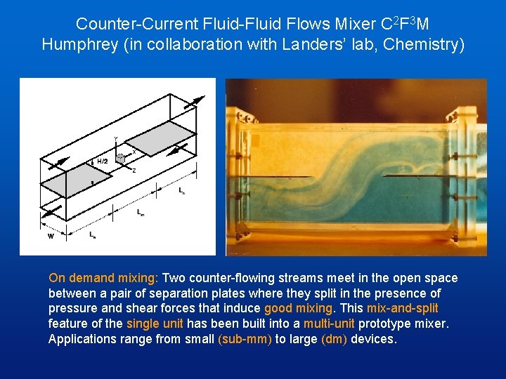 Counter-Current Fluid-Fluid Flows Mixer C 2 F 3 M Humphrey (in collaboration with Landers’