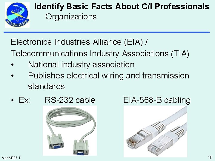 Identify Basic Facts About C/I Professionals Organizations Electronics Industries Alliance (EIA) / Telecommunications Industry