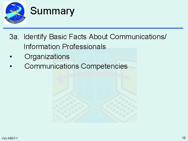 Summary 3 a. Identify Basic Facts About Communications/ Information Professionals • Organizations • Communications