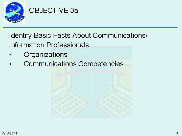 OBJECTIVE 3 a Identify Basic Facts About Communications/ Information Professionals • Organizations • Communications
