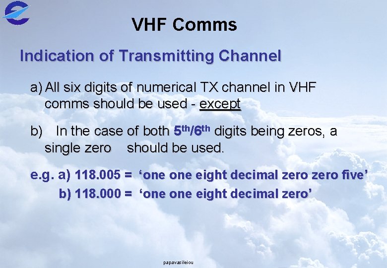 VHF Comms Indication of Transmitting Channel a) All six digits of numerical TX channel