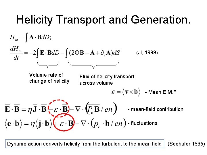 Helicity Transport and Generation. (Ji, 1999) Volume rate of change of helicity Flux of