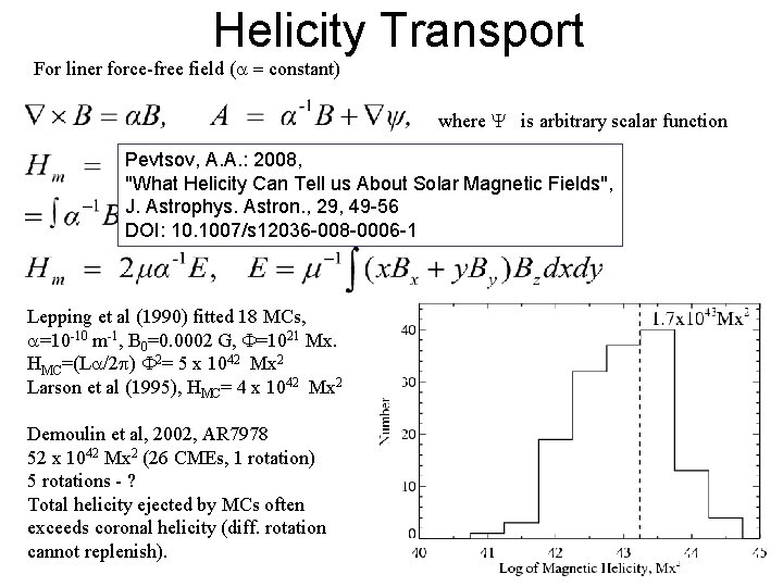 Helicity Transport For liner force-free field (a = constant) where Y is arbitrary scalar