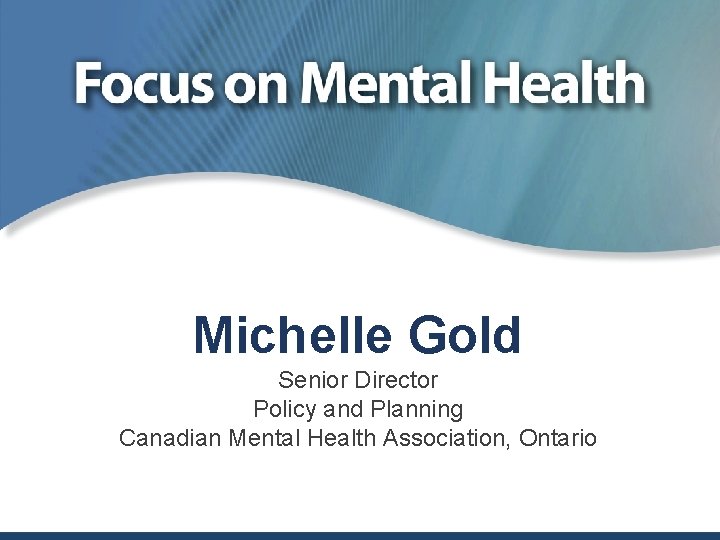 Michelle Gold Senior Director Policy and Planning Canadian Mental Health Association, Ontario 