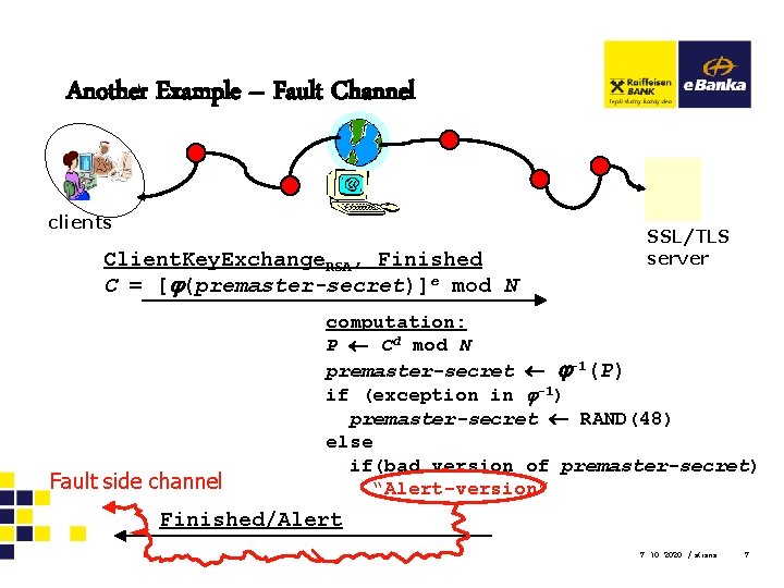 Another Example – Fault Channel clients Client. Key. Exchange. RSA, Finished C = [