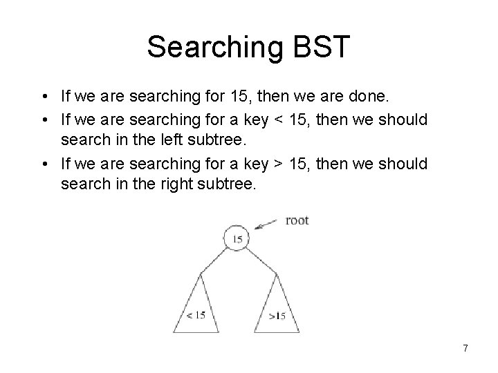 Searching BST • If we are searching for 15, then we are done. •