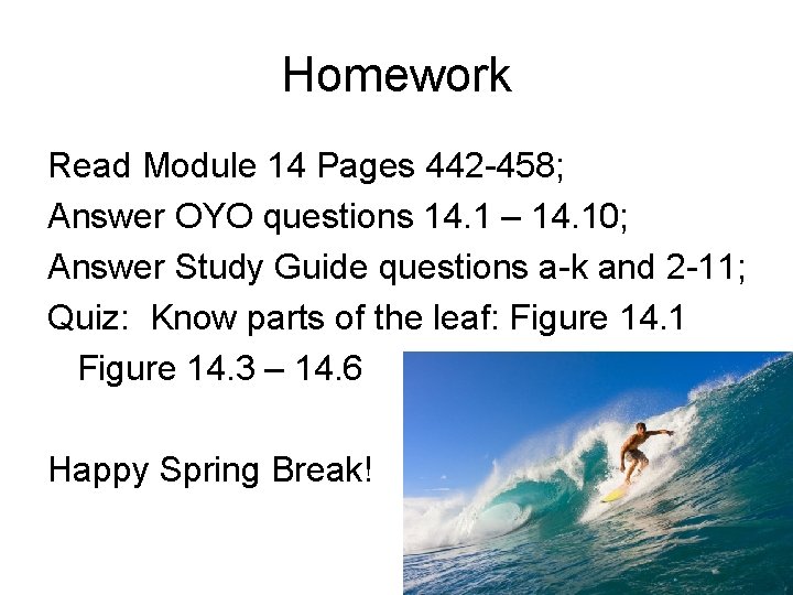 Homework Read Module 14 Pages 442 -458; Answer OYO questions 14. 1 – 14.
