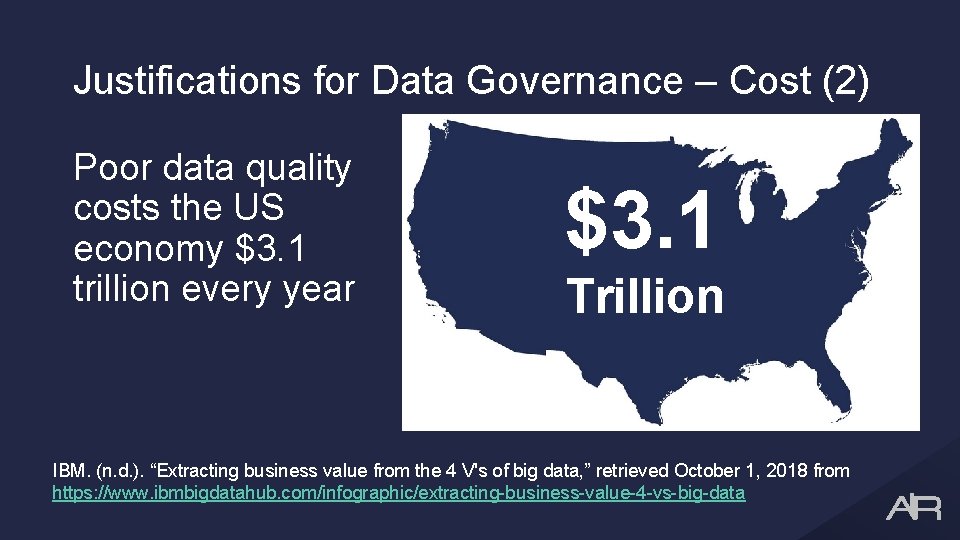 Justifications for Data Governance – Cost (2) Poor data quality costs the US economy