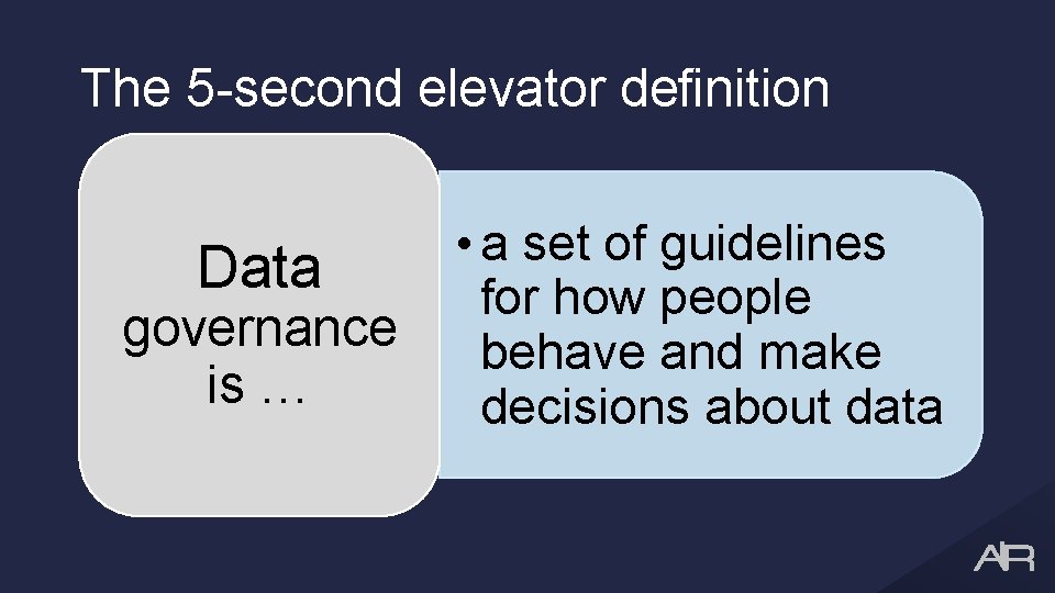 The 5 -second elevator definition • a set of guidelines Data for how people