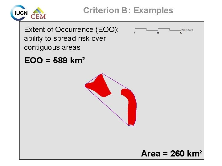 Criterion B: Examples Extent of Occurrence (EOO): ability to spread risk over contiguous areas