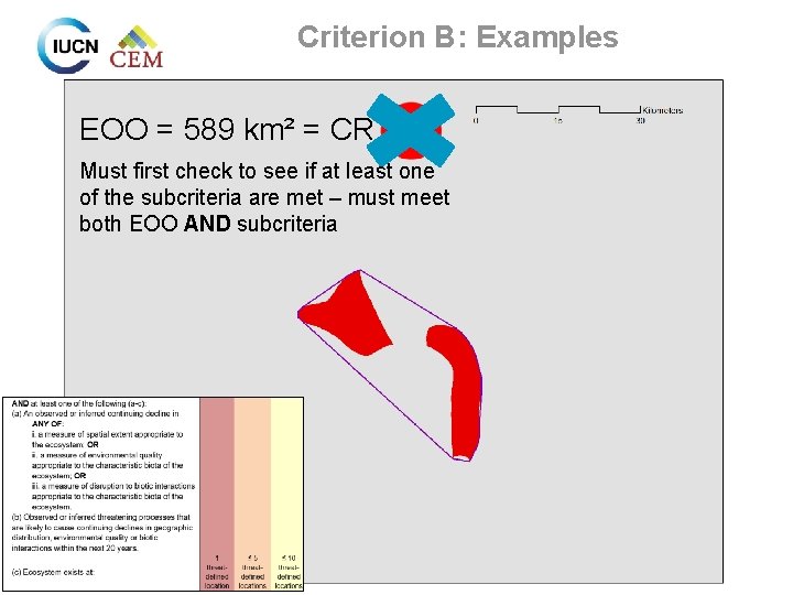 Criterion B: Examples EOO = 589 km² = CR B 1? Must first check