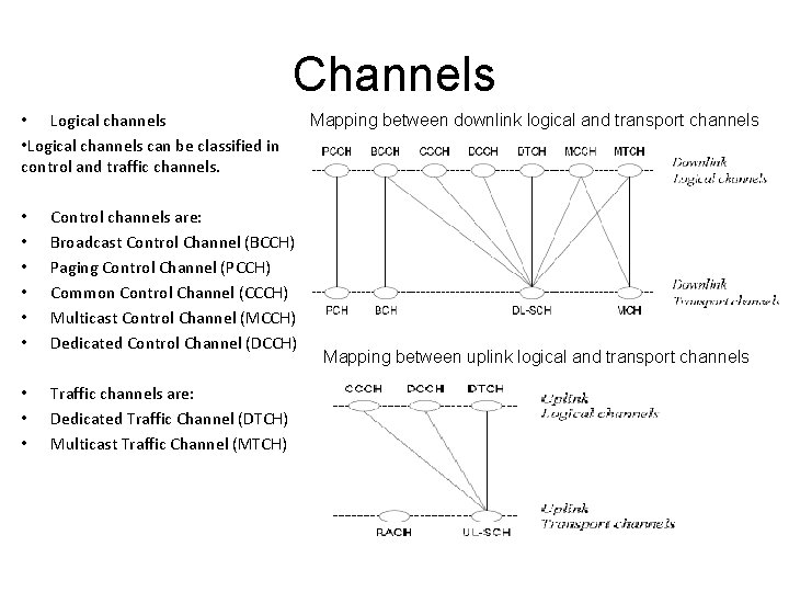 Channels • Logical channels can be classified in control and traffic channels. • •