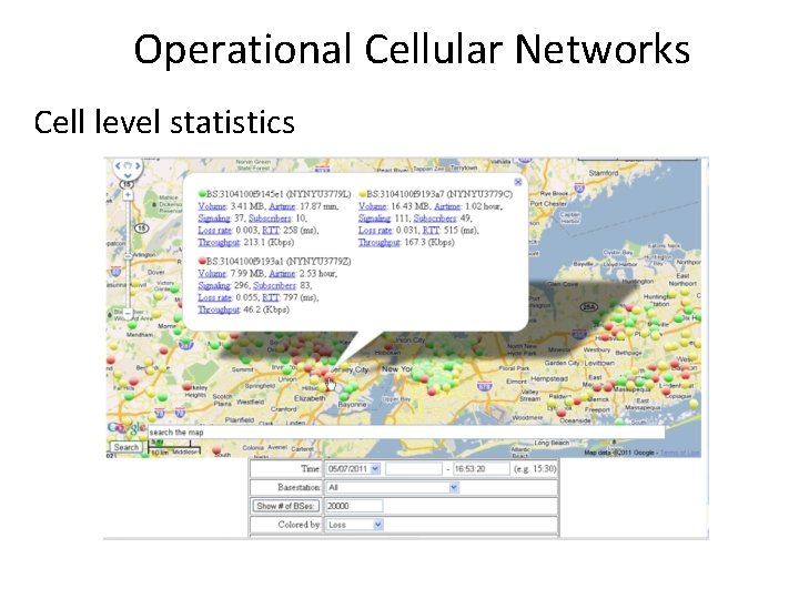 Operational Cellular Networks Cell level statistics 