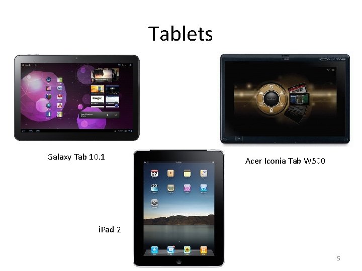 Tablets Galaxy Tab 10. 1 Acer Iconia Tab W 500 i. Pad 2 5