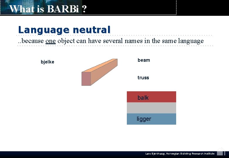 What is BARBi ? Language neutral. . because one object can have several names