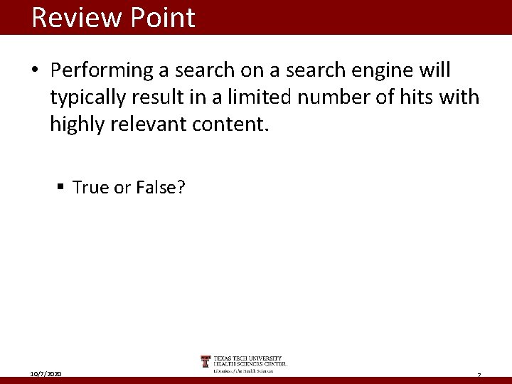 Review Point • Performing a search on a search engine will typically result in