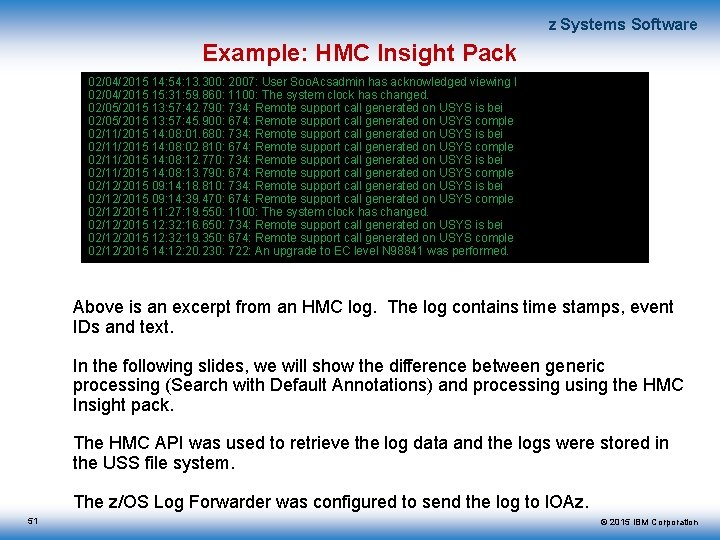 z Systems Software Example: HMC Insight Pack 02/04/2015 14: 54: 13. 300: 2007: User