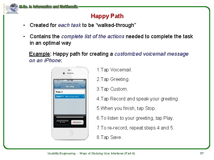 Happy Path • Created for each task to be “walked-through” • Contains the complete