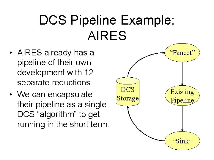 DCS Pipeline Example: AIRES • AIRES already has a pipeline of their own development