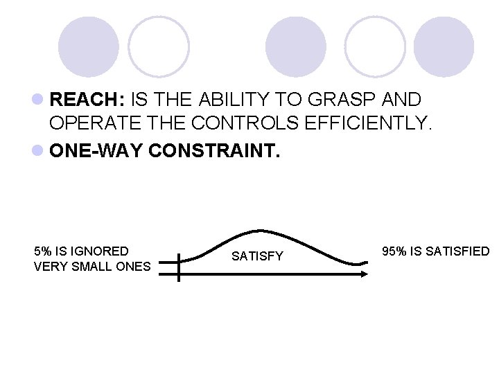 l REACH: IS THE ABILITY TO GRASP AND OPERATE THE CONTROLS EFFICIENTLY. l ONE-WAY