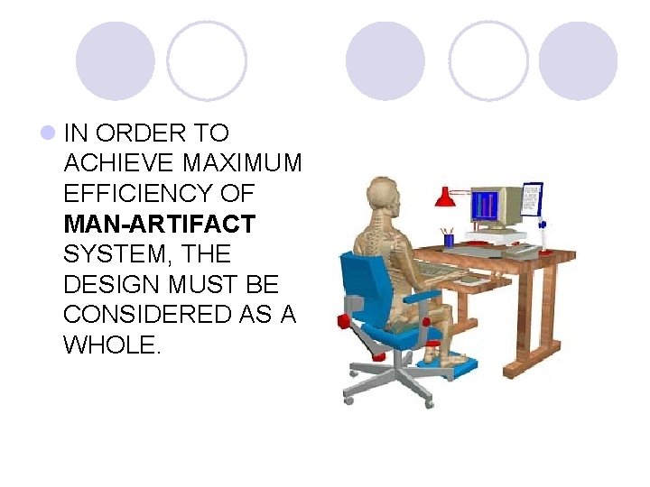 l IN ORDER TO ACHIEVE MAXIMUM EFFICIENCY OF MAN-ARTIFACT SYSTEM, THE DESIGN MUST BE