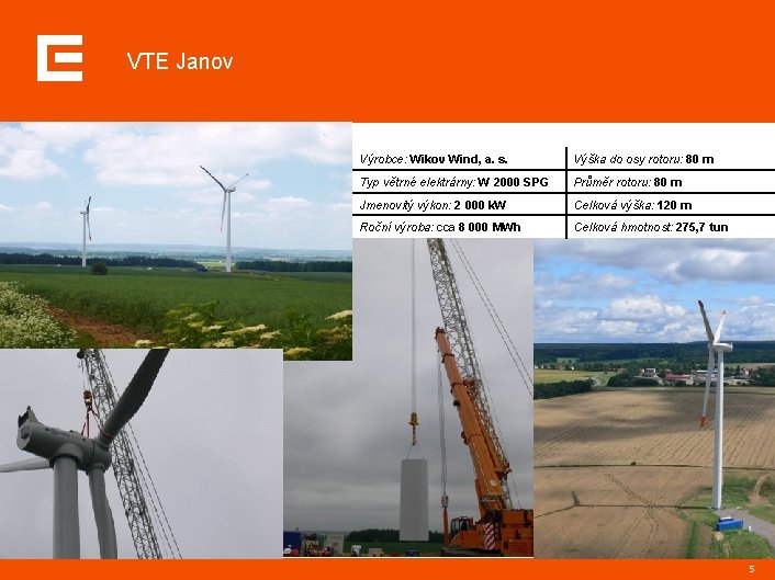 VTE Janov Výrobce: Wikov Wind, a. s. Výška do osy rotoru: 80 m Typ