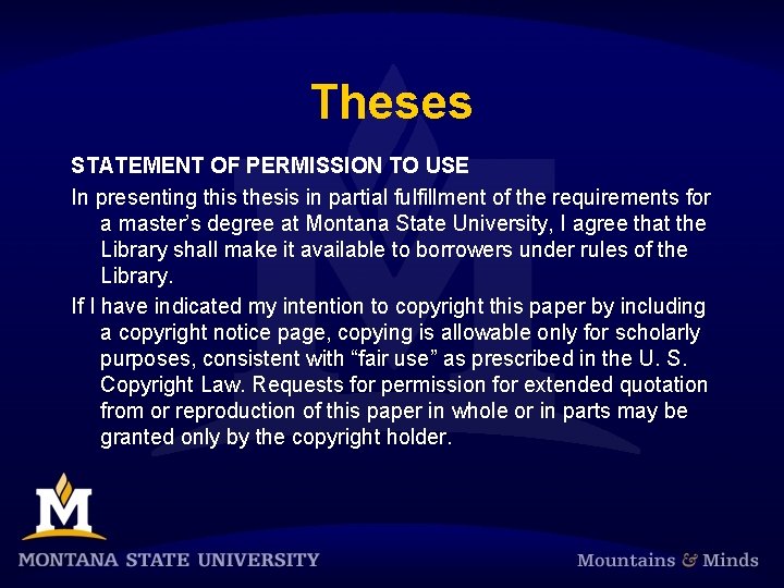 Theses STATEMENT OF PERMISSION TO USE In presenting this thesis in partial fulfillment of