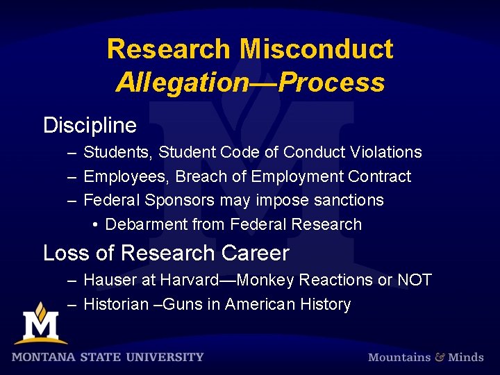 Research Misconduct Allegation—Process Discipline – Students, Student Code of Conduct Violations – Employees, Breach