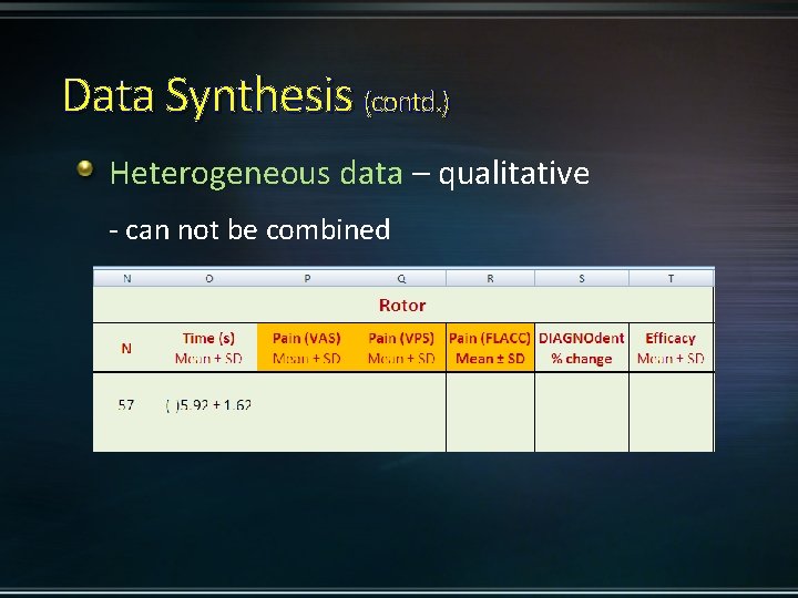 Data Synthesis (contd. ) Heterogeneous data – qualitative - can not be combined 