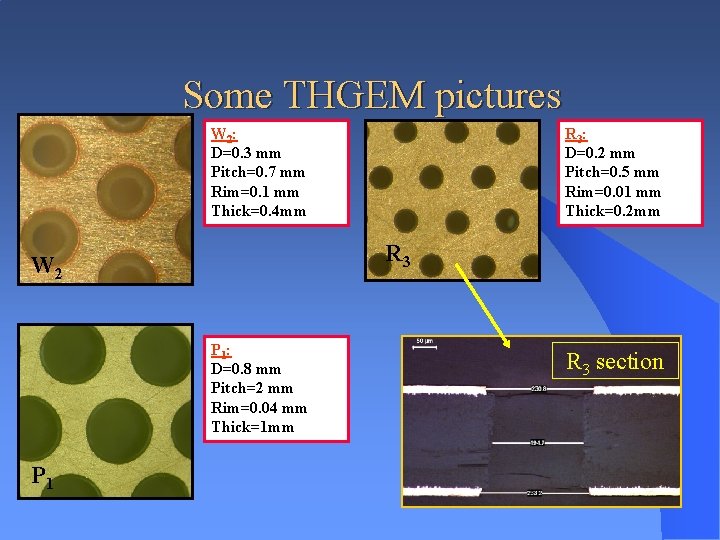 Some THGEM pictures W 2: D=0. 3 mm Pitch=0. 7 mm Rim=0. 1 mm