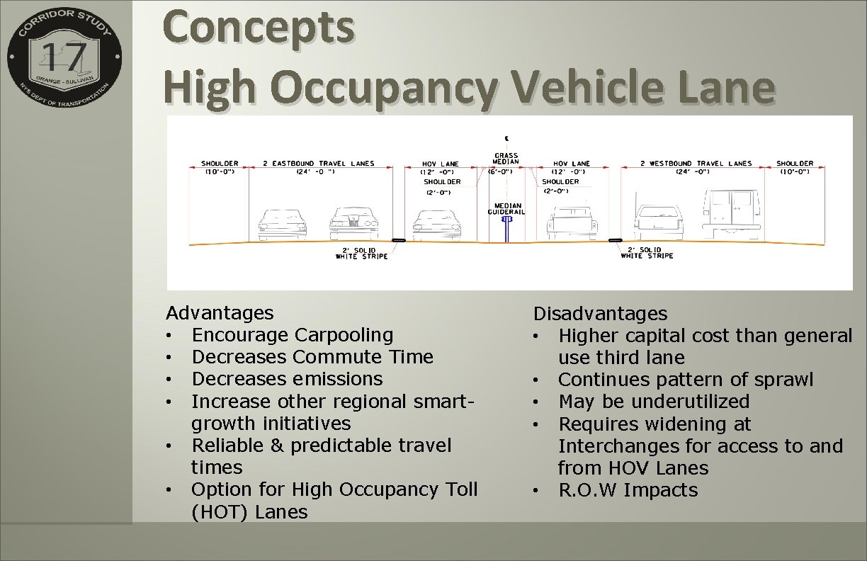 Concepts High Occupancy Vehicle Lane Advantages • Encourage Carpooling • Decreases Commute Time •