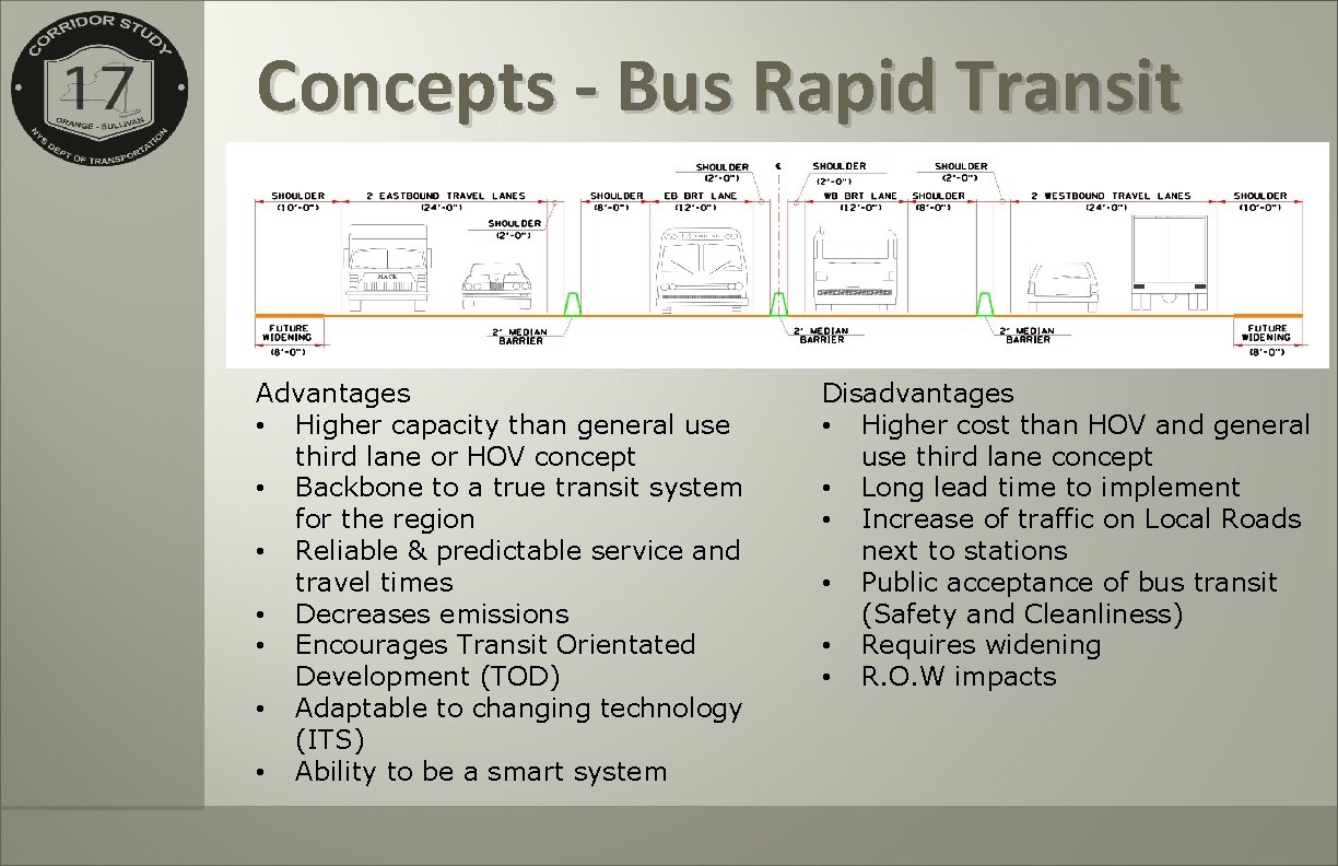 Concepts - Bus Rapid Transit Advantages • Higher capacity than general use third lane