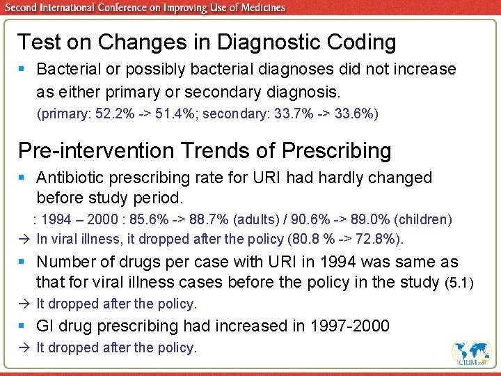 Test on Changes in Diagnostic Coding § Bacterial or possibly bacterial diagnoses did not