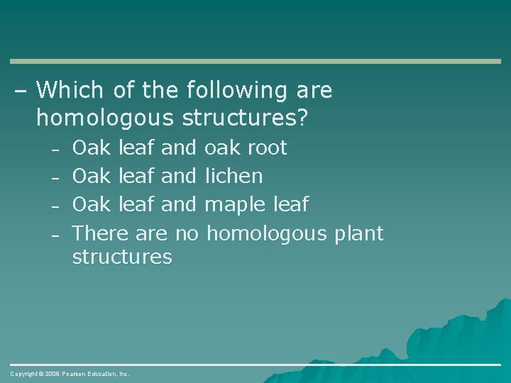 – Which of the following are homologous structures? – – Oak leaf and oak