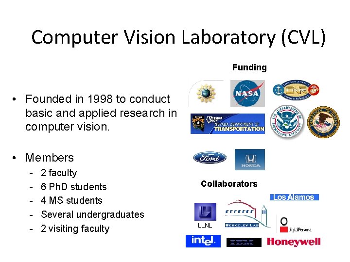 Computer Vision Laboratory (CVL) Funding • Founded in 1998 to conduct basic and applied