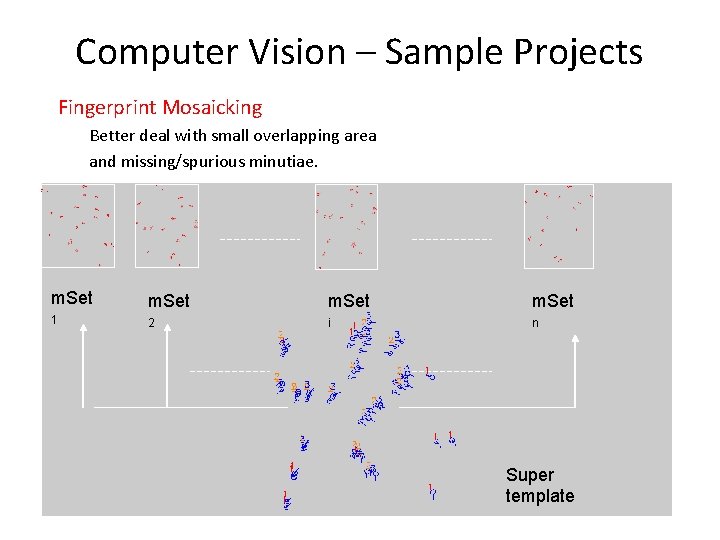 Computer Vision – Sample Projects Fingerprint Mosaicking Better deal with small overlapping area and