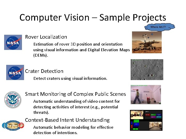 Computer Vision – Sample Projects Where Am I? Rover Localization Estimation of rover 3