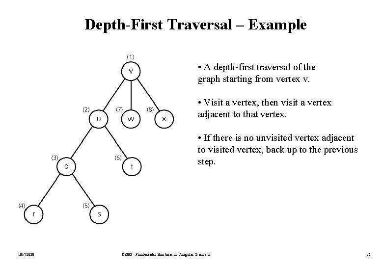 Depth-First Traversal – Example • A depth-first traversal of the graph starting from vertex