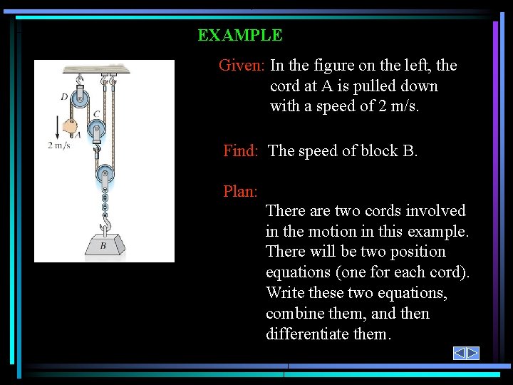 EXAMPLE Given: In the figure on the left, the cord at A is pulled