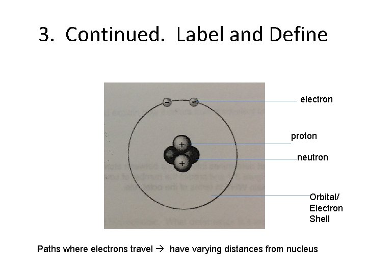 3. Continued. Label and Define electron proton neutron Orbital/ Electron Shell Paths where electrons