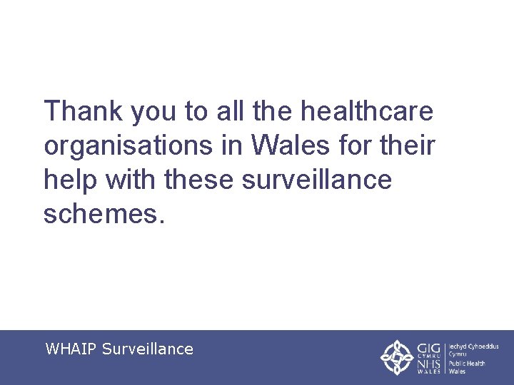 Thank you to all the healthcare organisations in Wales for their help with these