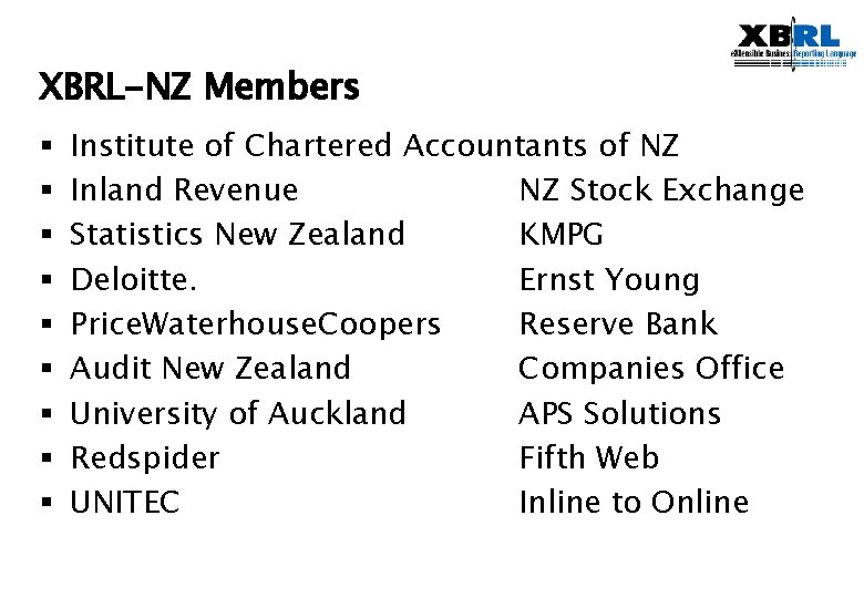 XBRL-NZ Members § § § § § Institute of Chartered Accountants of NZ Inland