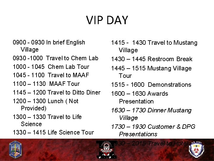 VIP DAY 0900 - 0930 In brief English Village 0930 -1000 Travel to Chem