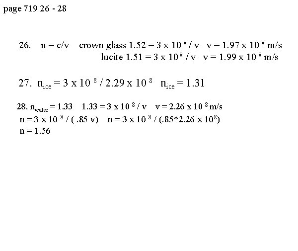 page 719 26 - 28 26. n = c/v crown glass 1. 52 =